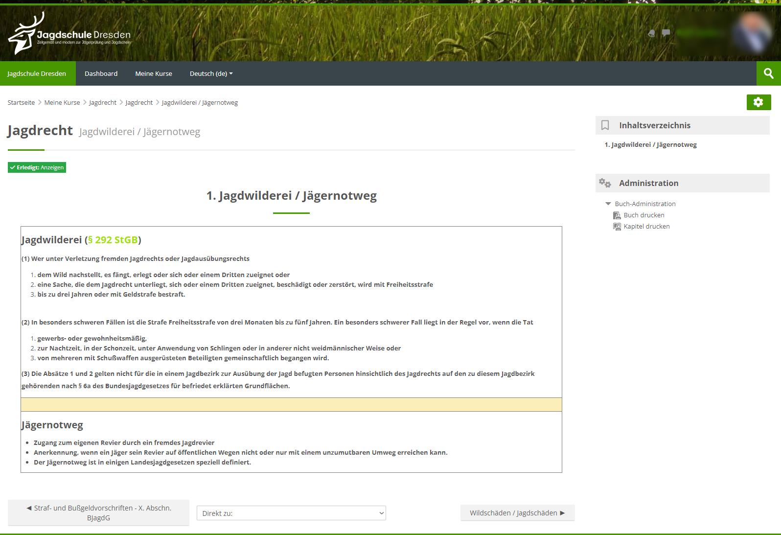 Jagdrechtliche Lerninhalte im digitalen Lernsystem
