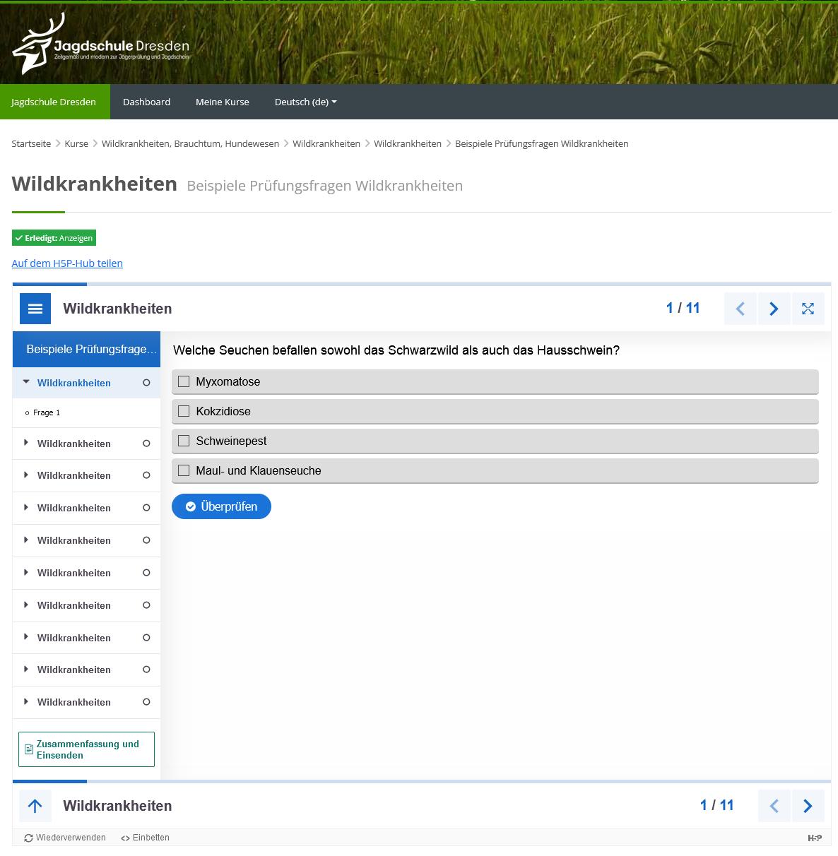 Interaktive Prüfungsfragen im digitalen Lernsystem